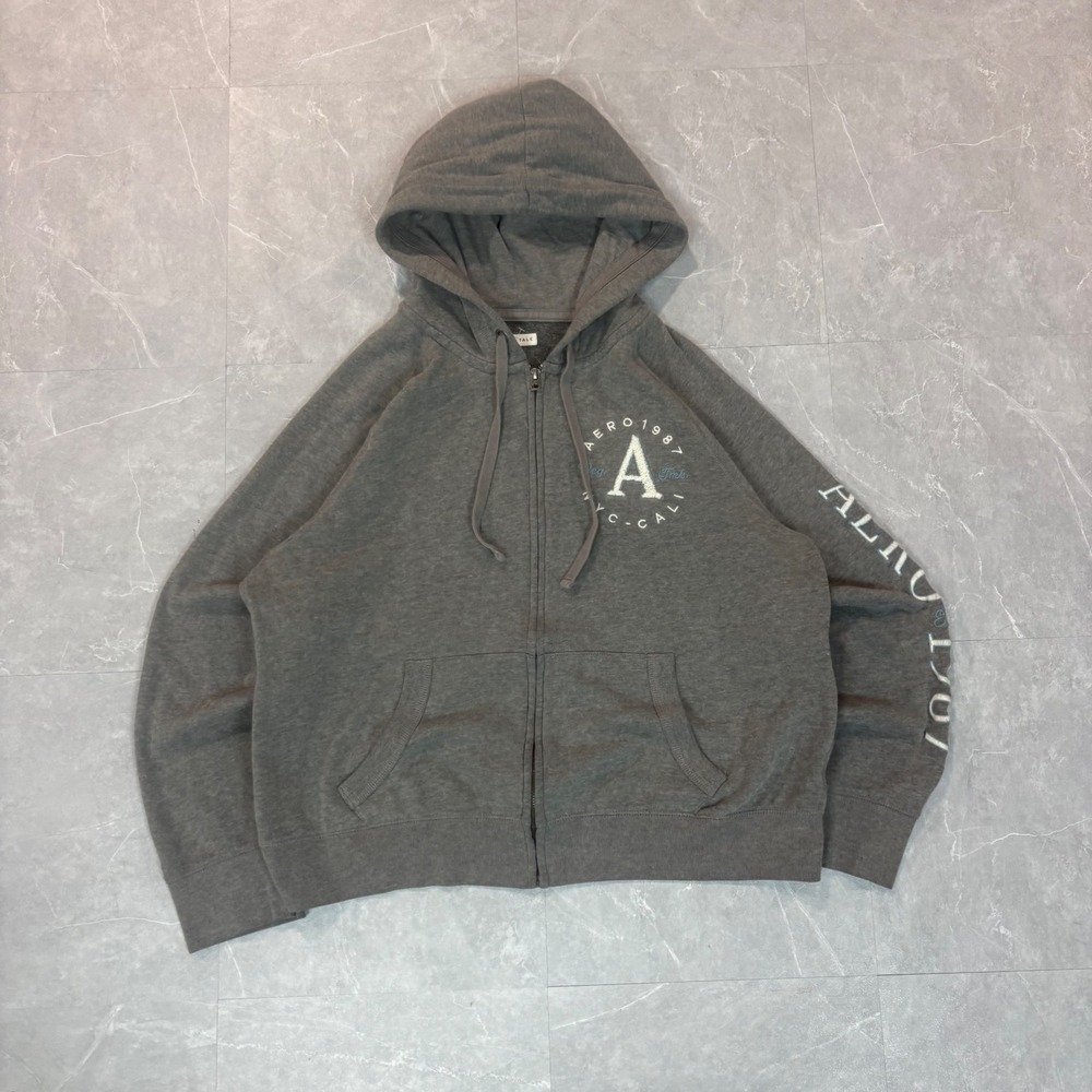 Aeropostale Womens XL Gray Full Zip Hoodie Aero 1987 Graphic Sweatshirt Charcoal